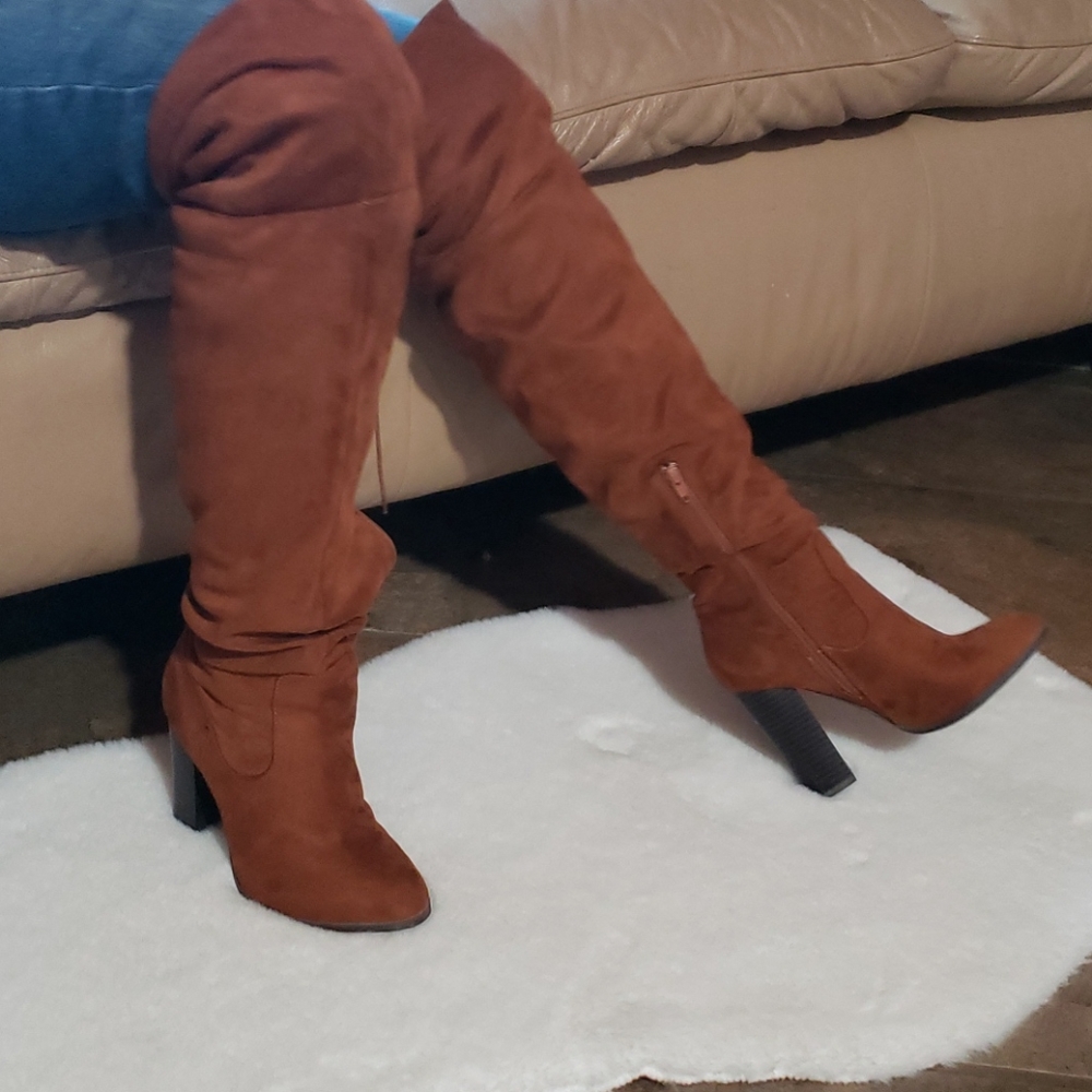 Western Women brown suede knee high boot size 8.5 square heel - Picture 4 of 11